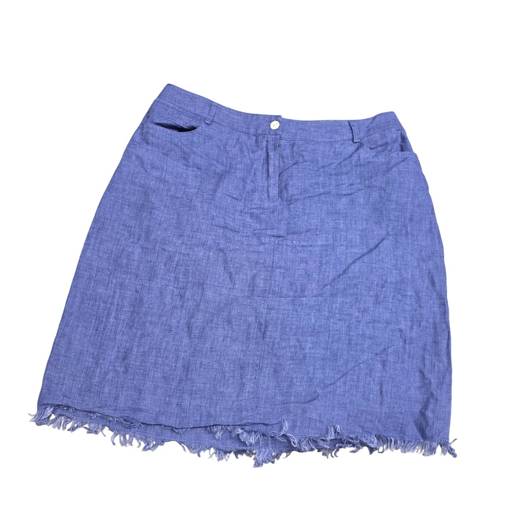 J.McLaughlin Blue 100% Linen Frayed Hem A-Line Skirt Women Size 8